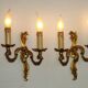 Stylish Vintage French Bronze Double Wall Sconces with Acanthus Leaf Detail