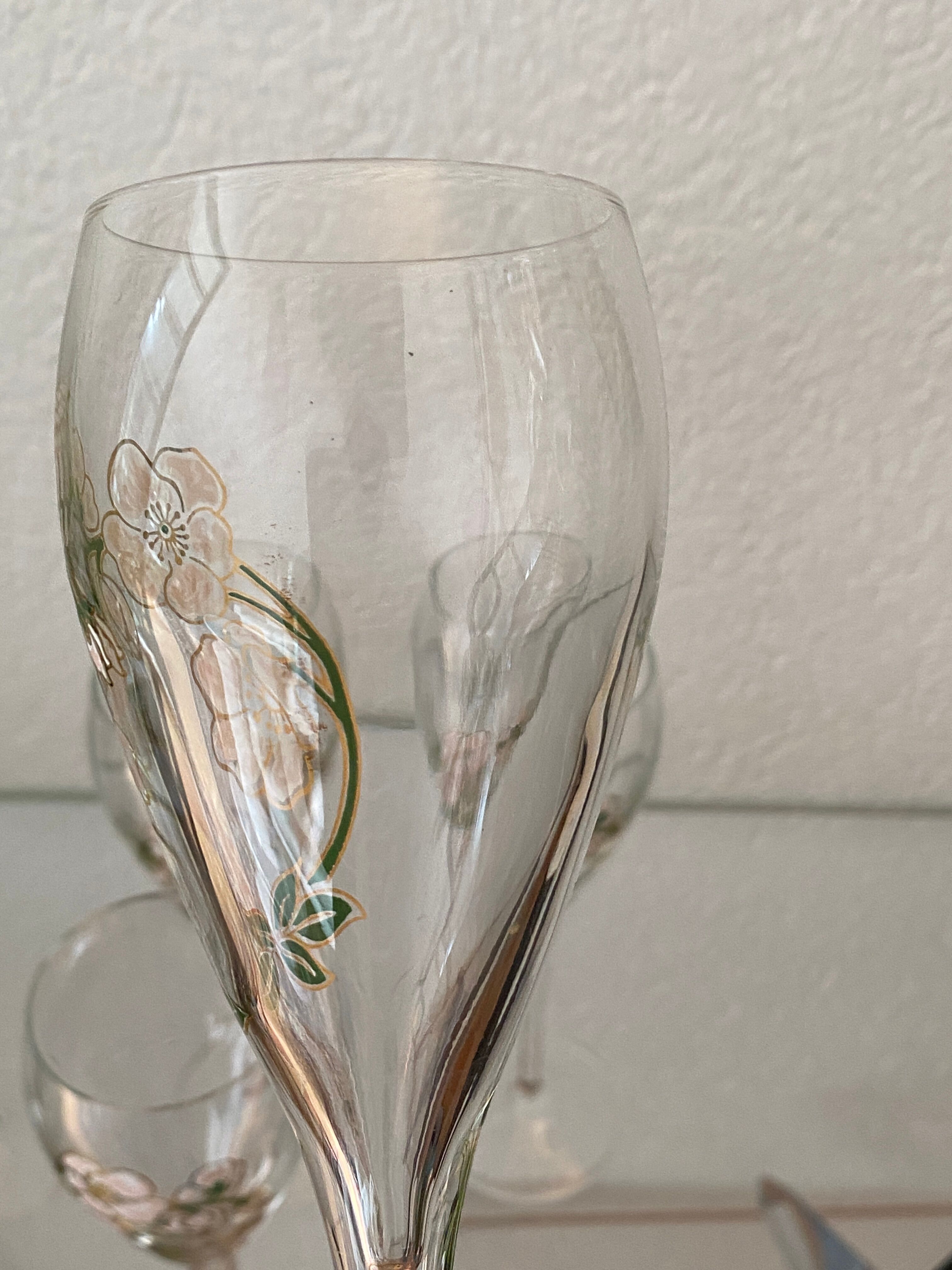 Six champagne flutes, Perrier-Jouët, Belle Epoque, E.Gallé