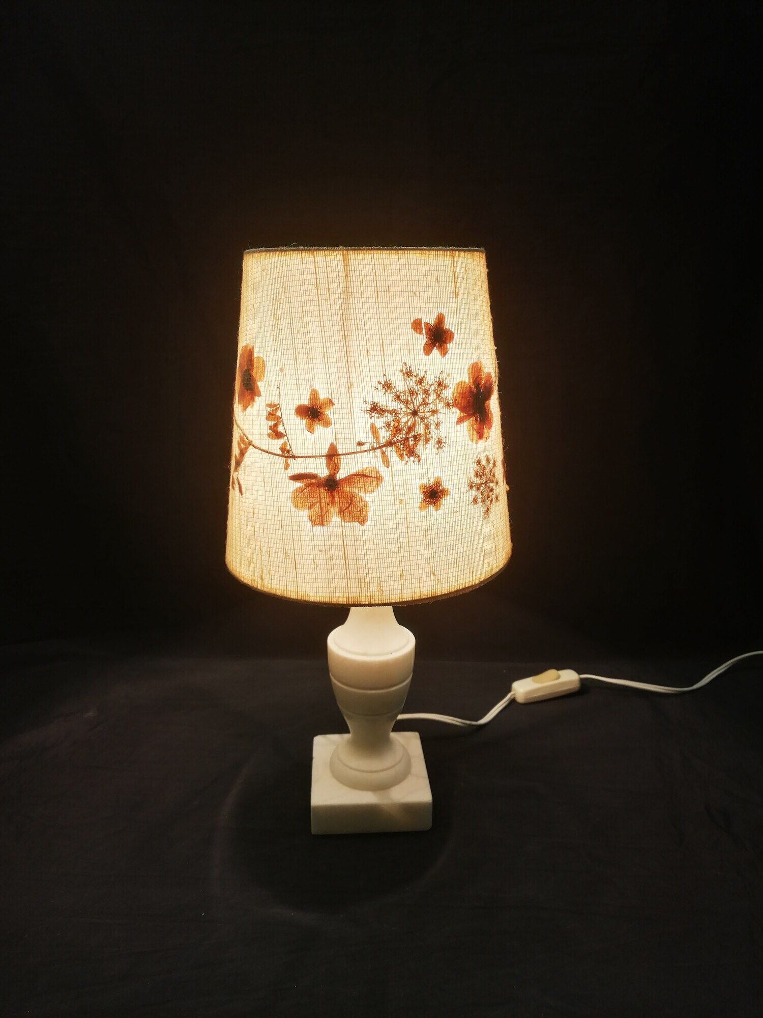 Vintage lamp base - onyx marble foot - blind-day inclusion dried flowers - 1950