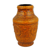 Vase à reliefs ronds et frises texturées, vibe seventies ocre moucheté - Bay Keramik 60/70