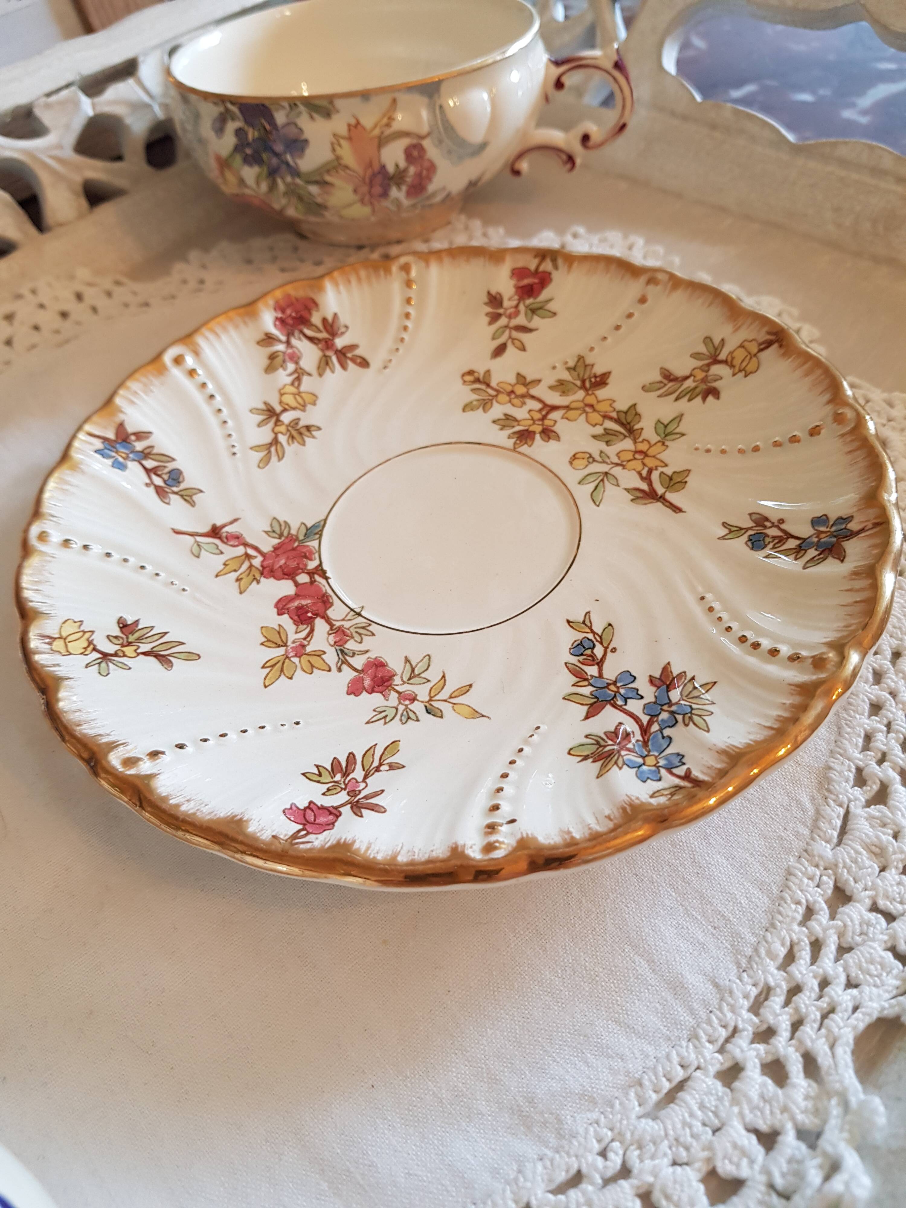 Rare 19th century cup and saucer, Sarreguemines earthenware, Louis XV model