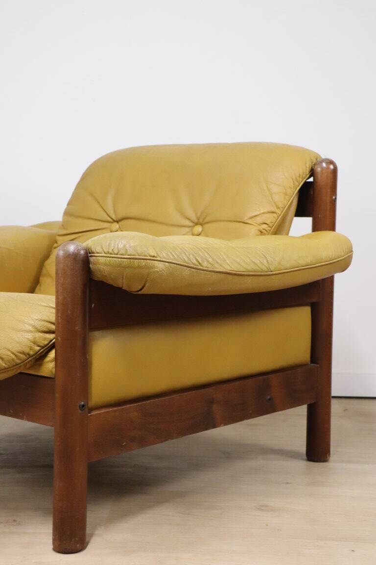 Scandinavian leather and beech armchair, 1960