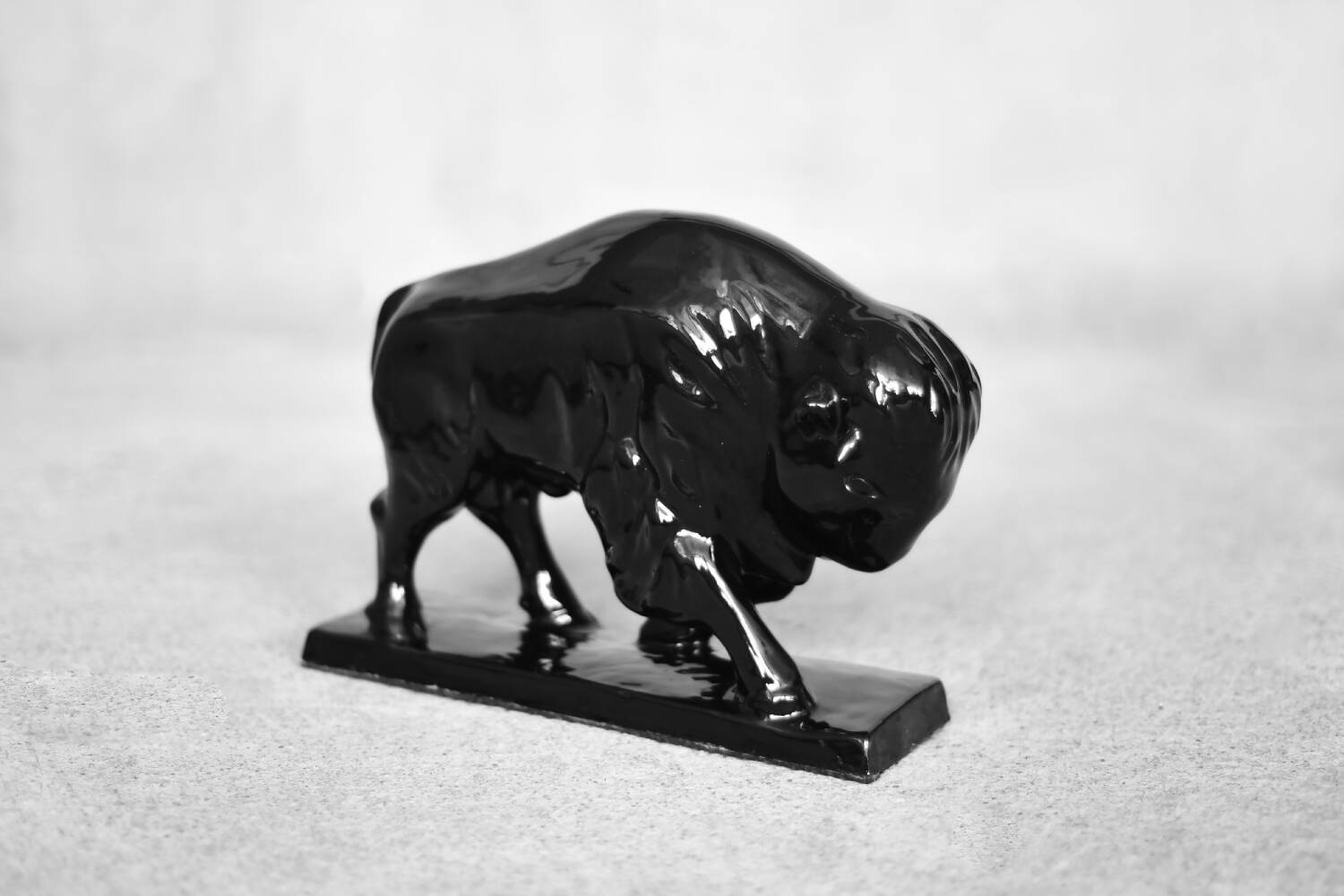 Large porcelain bison figurine, Vintage Mid-Century Nordic Modern Black