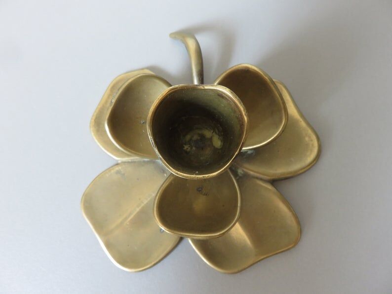 Flower candle "4-leaf clover" in 70s brass