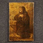 Peinture italienne antique de Saint François de Pau du XVIIe siècle.
