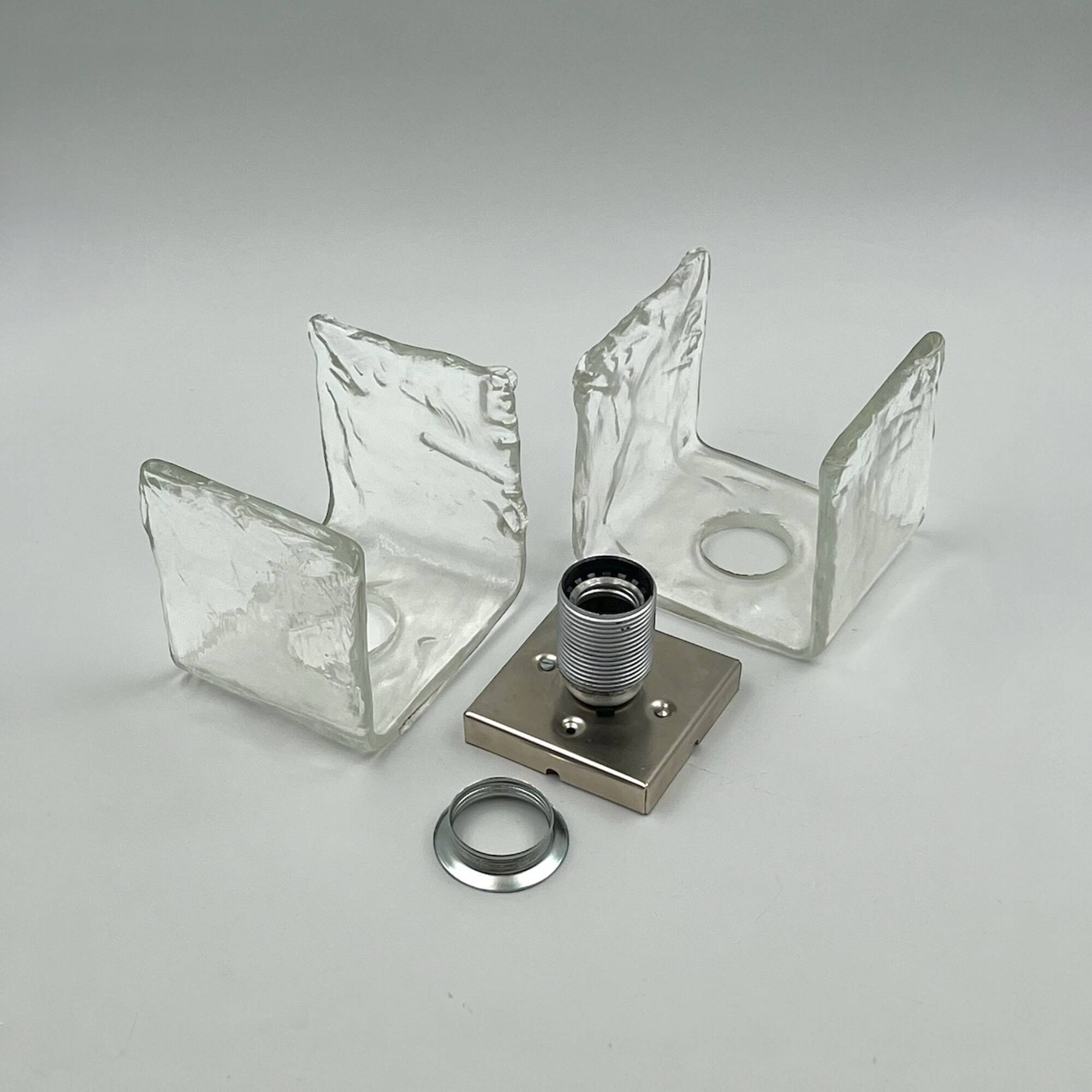 Vintage 70s Handmade Murano Ice Glass Wall or Ceiling Lamps by Toso