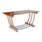 Rectangular glass and chrome coffee table by Yves Boutboul, Graphic legs, Made in Italy, Design, 1970.