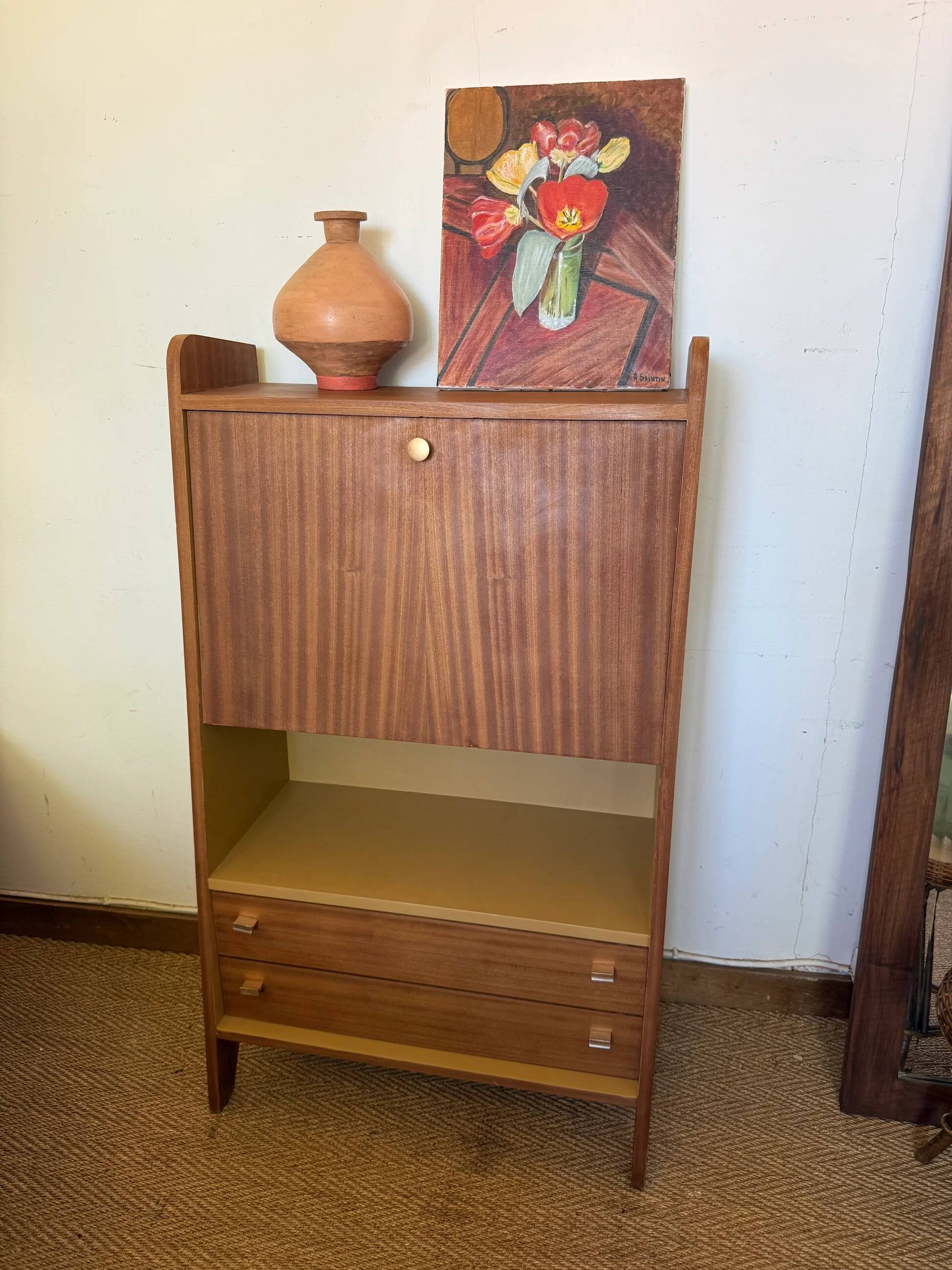 Secrétaire vintage compact placage acajou