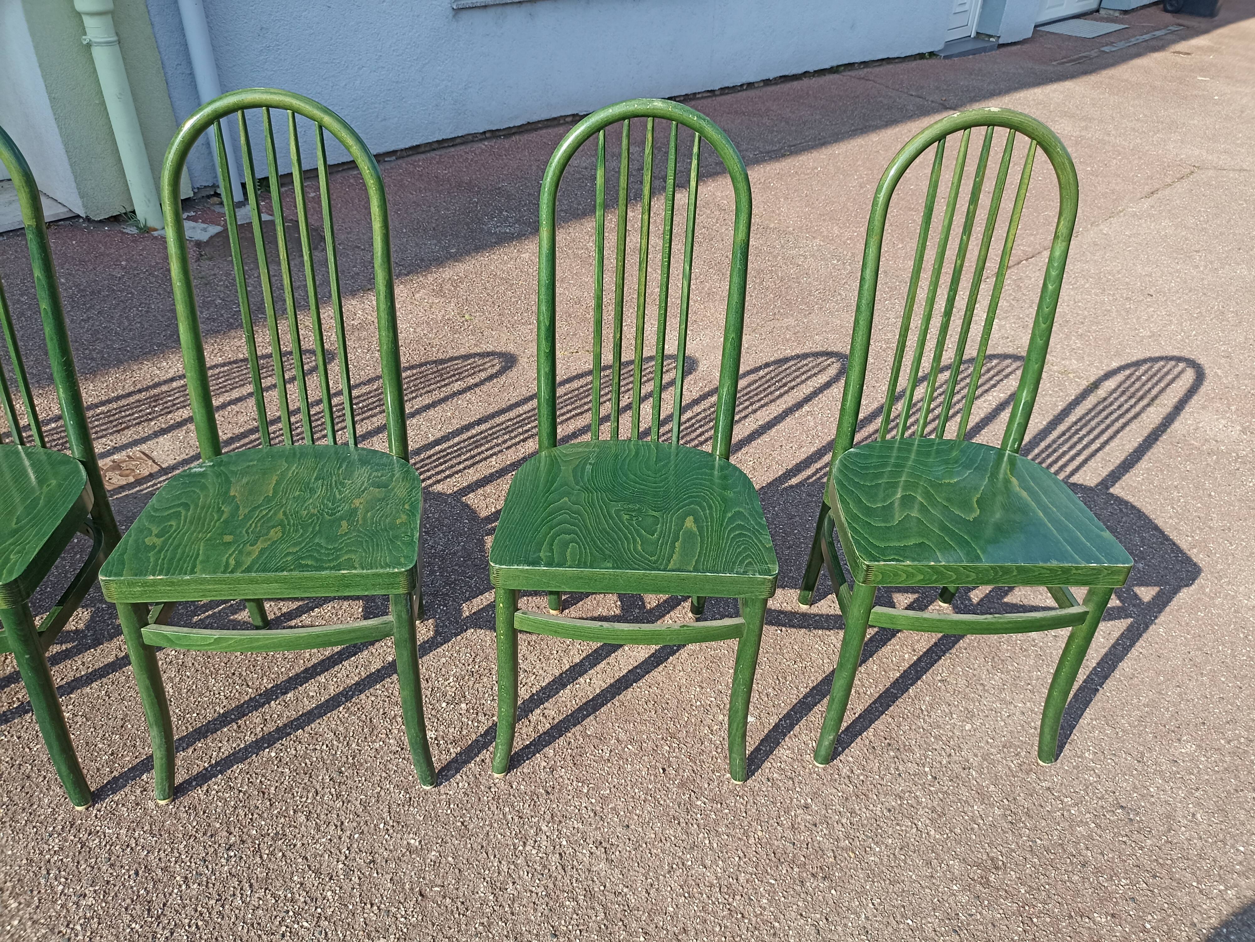 Lot de 6 chaises de bistrot baumann eden terrasse verte bois - vintage