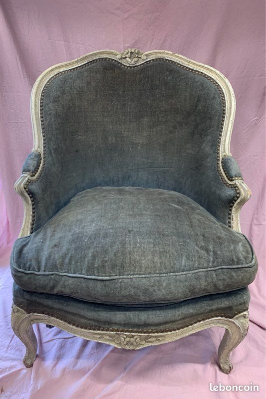 Green velvet shepherdess armchair