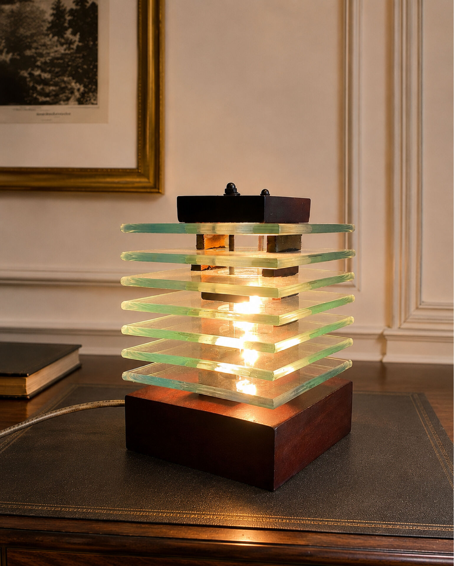 Vintage stepped glass lamp in Desny style