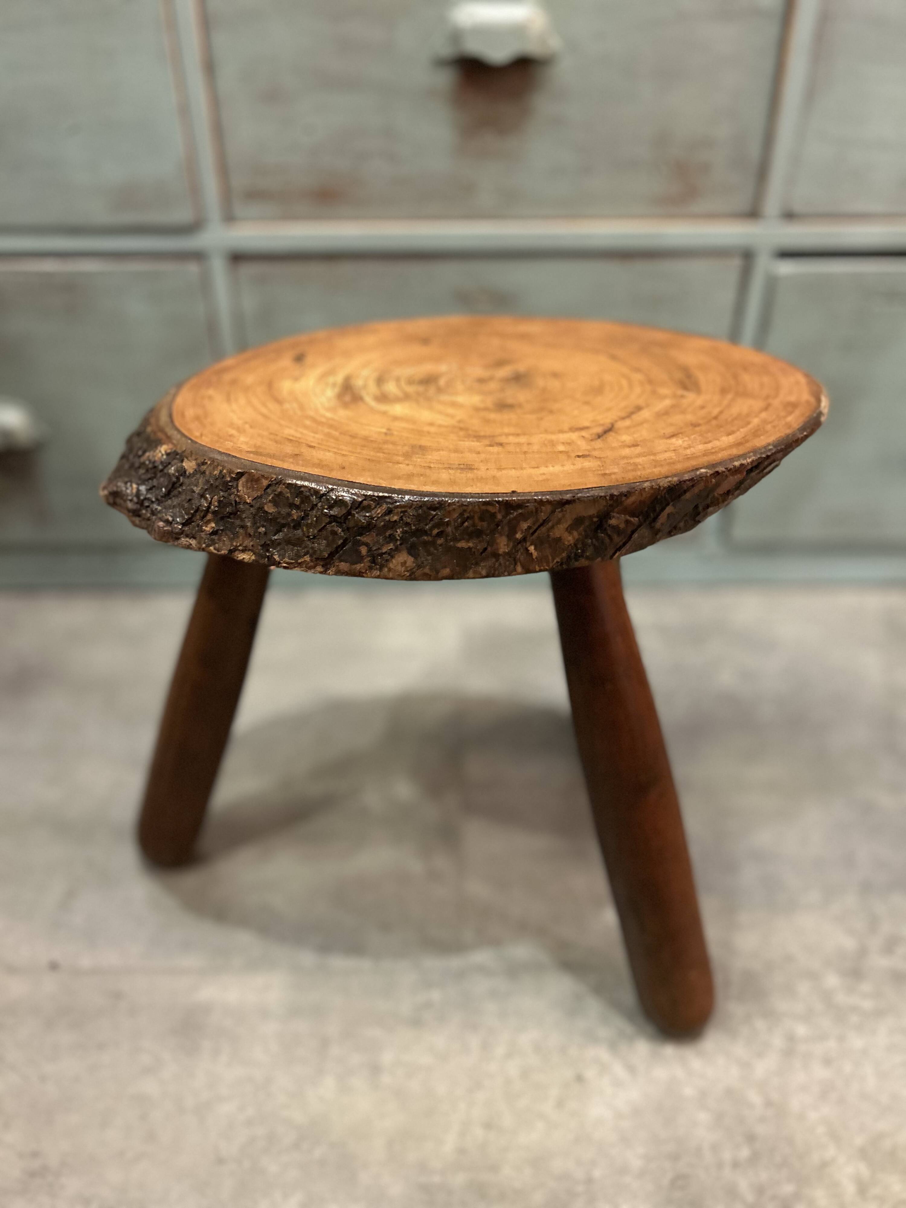 Brutalist tripod stool in solid wood