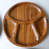 Lot of 4 plates or teak serving dishes, 70-80s