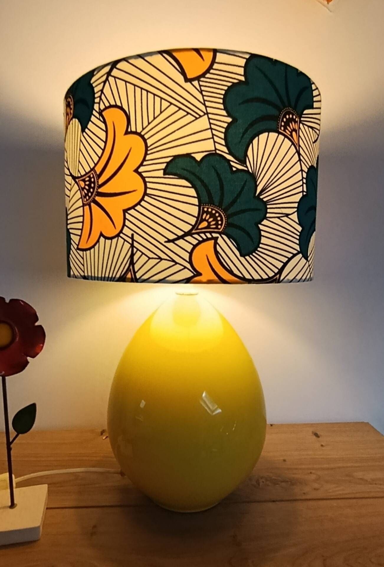 irresistible vintage lamp, wax print with stylised flowers