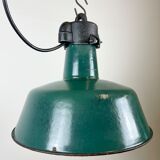 Industrial Green Enamel Factory Lamp with Cast Iron Top, 1960s