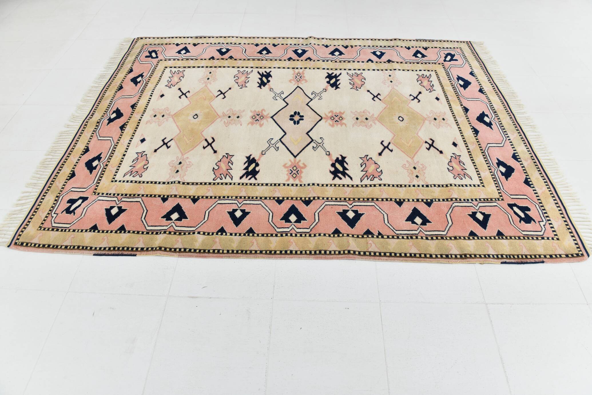 6x8 Pink & Navy Blue Oriental Vintage Rug, 186x247Cm