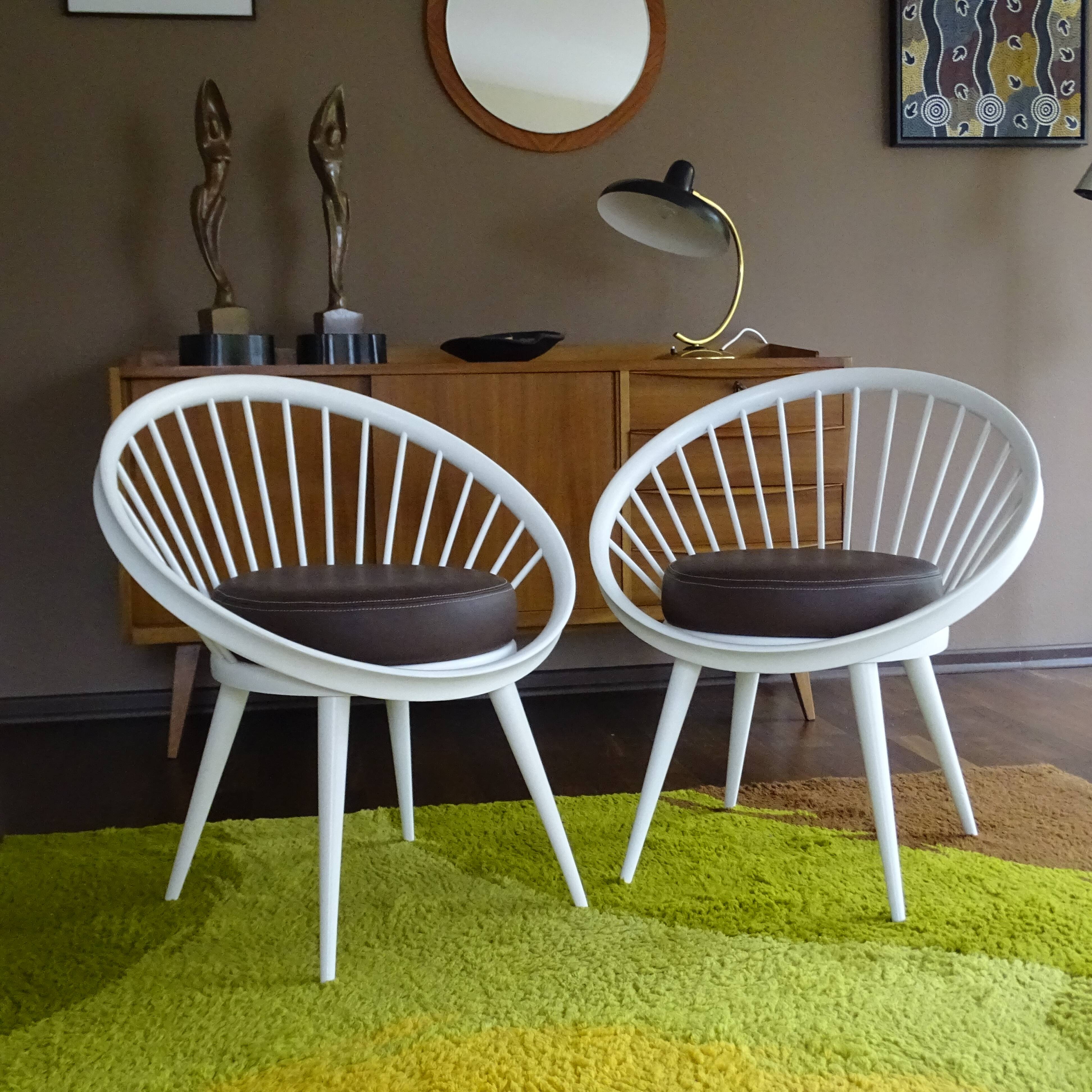 Pair of Scandinavian Design Chairs, 60s, Leather Wood