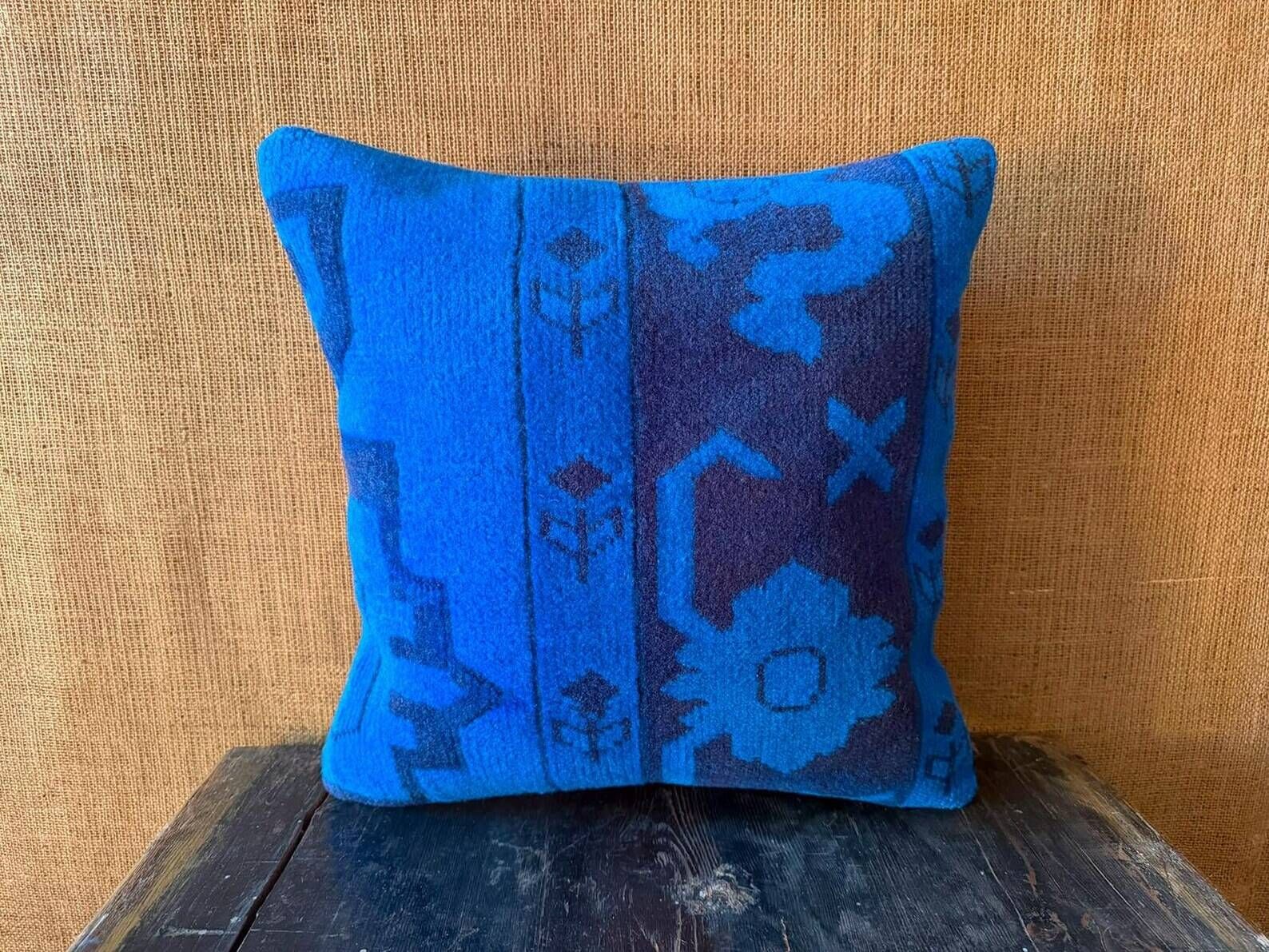 Vintage Turkish Wool Medallion Pillow, Hand-Knotted Rug Cushion