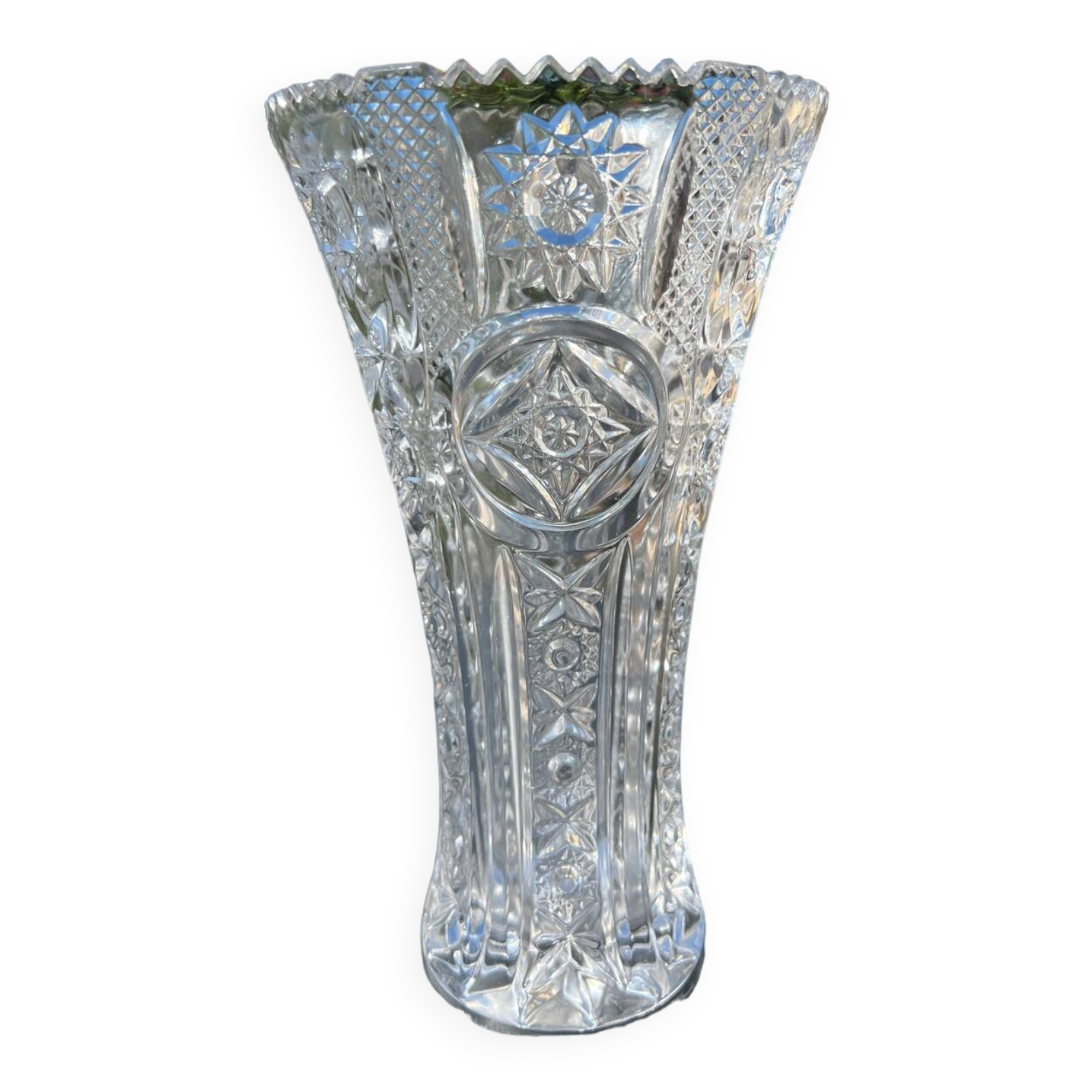 Large engraved and cut crystal vase