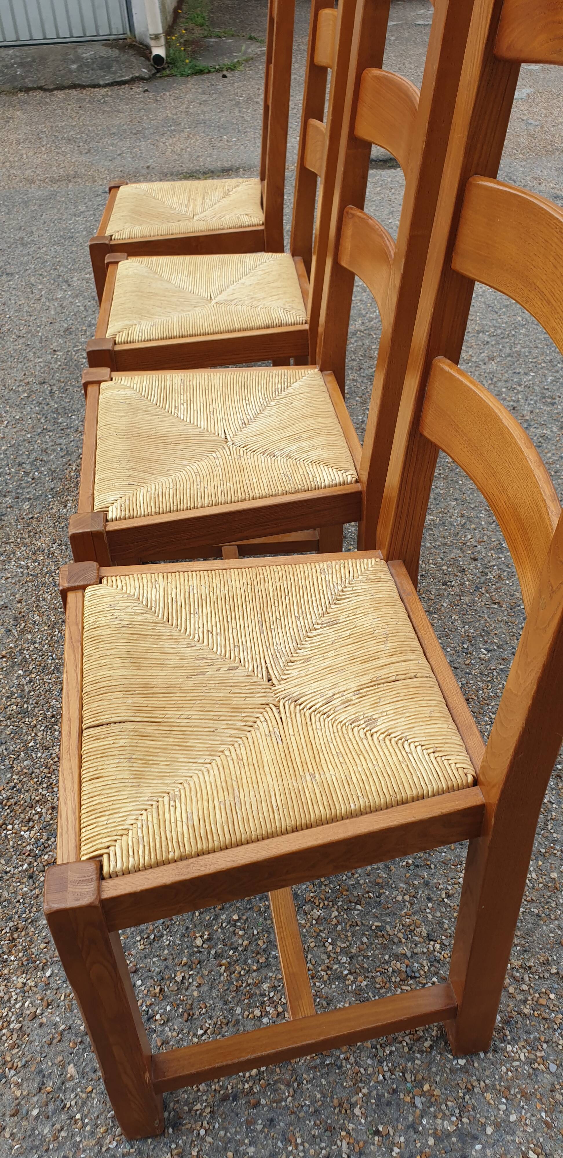 4 solid oak straw chairs