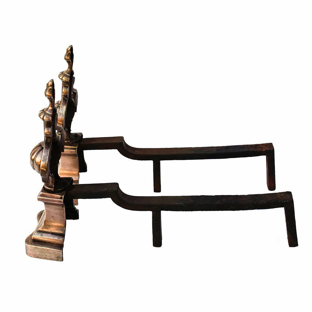 Pair of copper brass channel old fireplace accessory - Brocante Chic