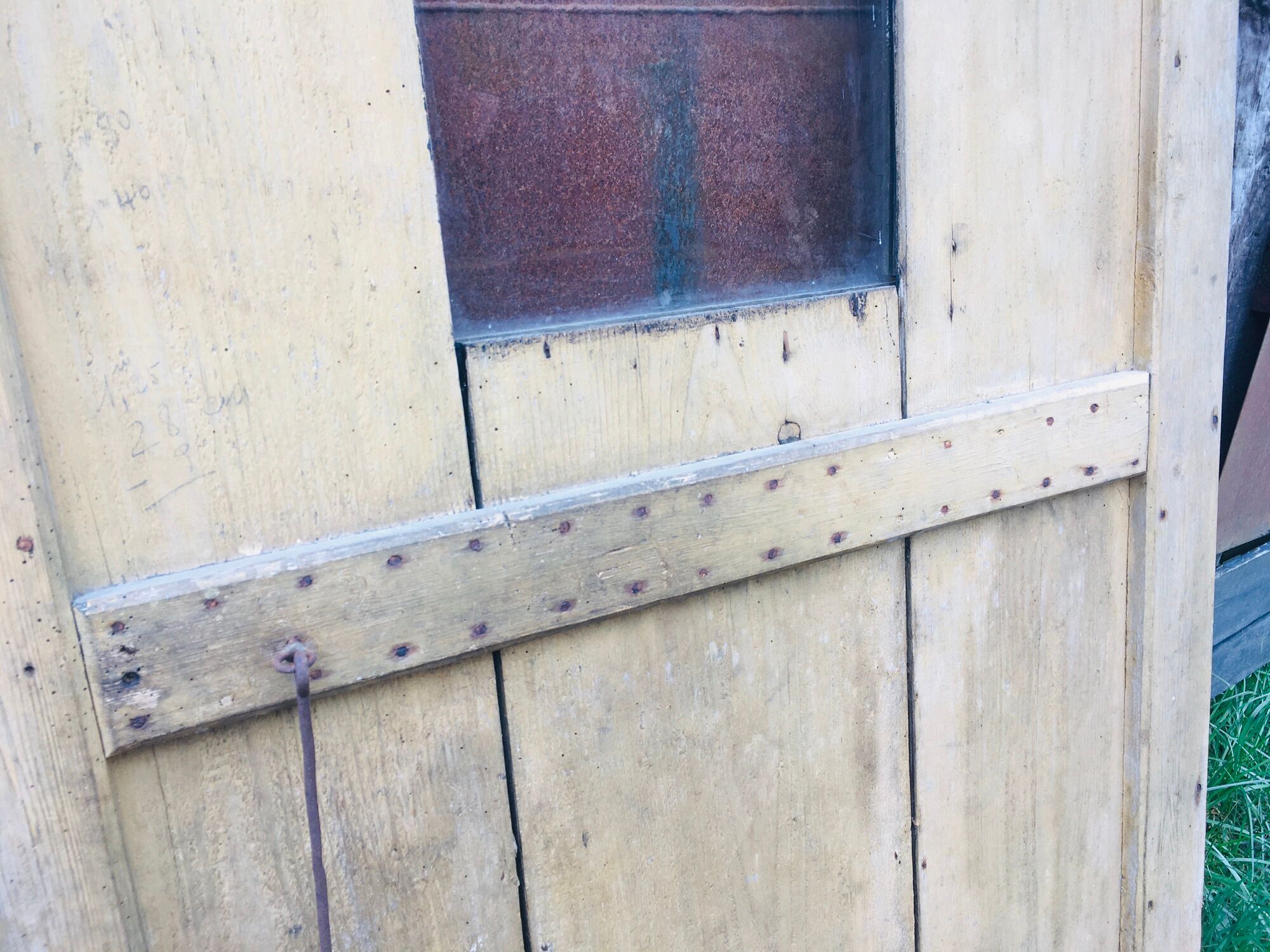 Old wooden door fir look barnwood with window 1800s