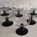 6 large Vintage Black Opaline Stemmed GLASSES - For Iced Cocktails - LUMINARC 1990