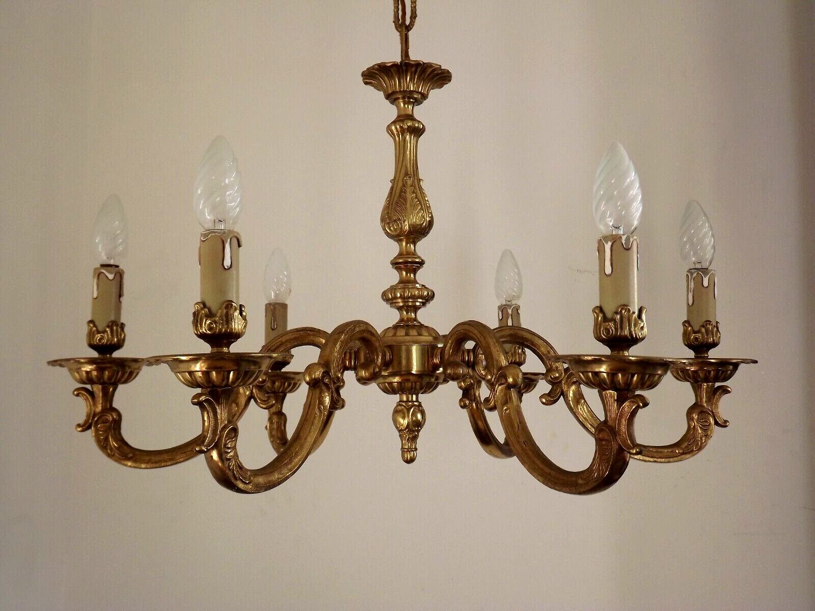 Stunning French Antique Art Nouveau Quality Bronze 6 Light Chandelier 3899