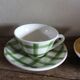 2 cups saucers Square Yellow Green Vintage