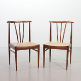 Chaises de salle à manger scandinaves à dossier fuseau en palissandre et revêtement blanc cassé