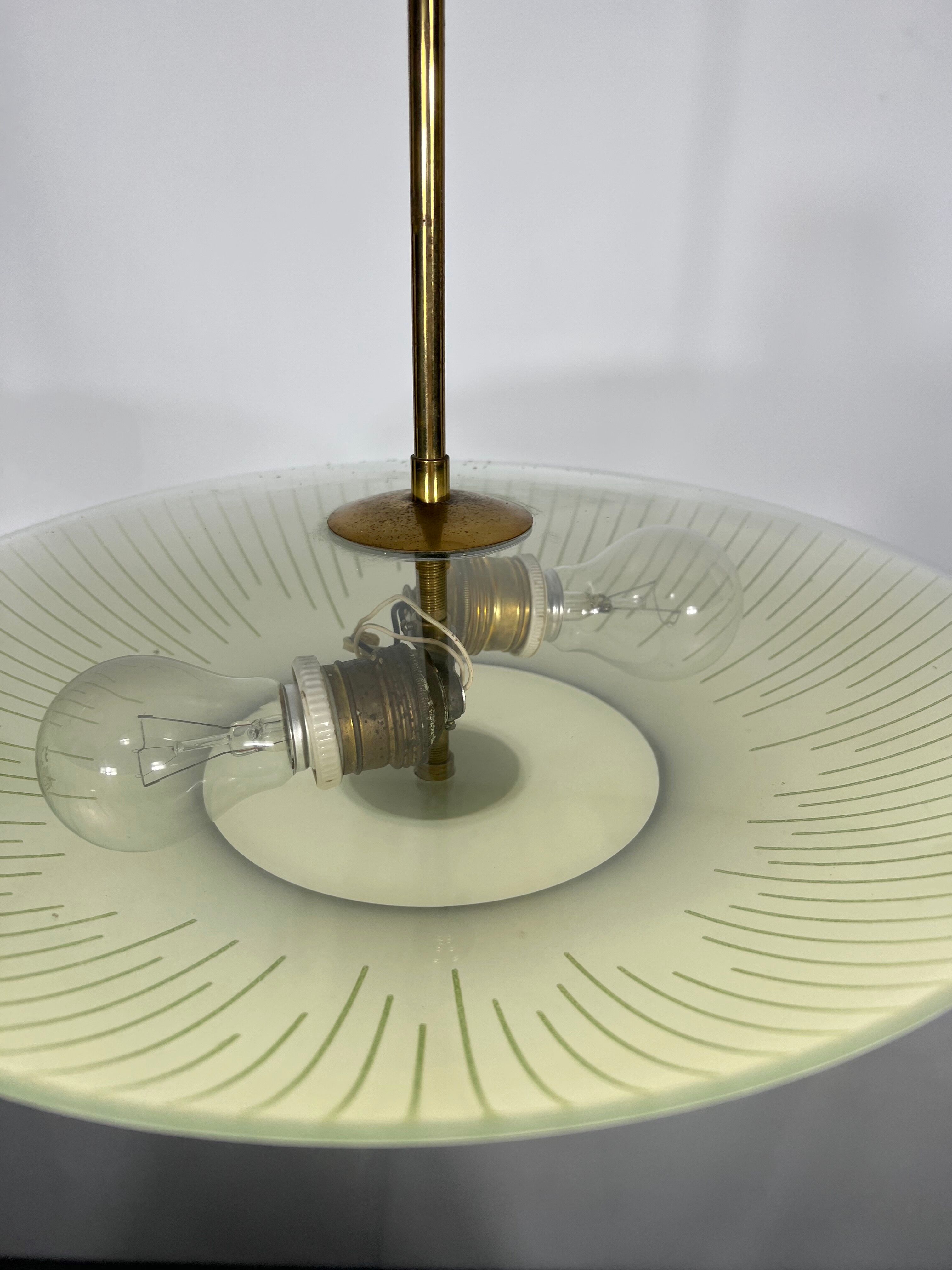 Mid-century curved glass disc chandelier from 50s