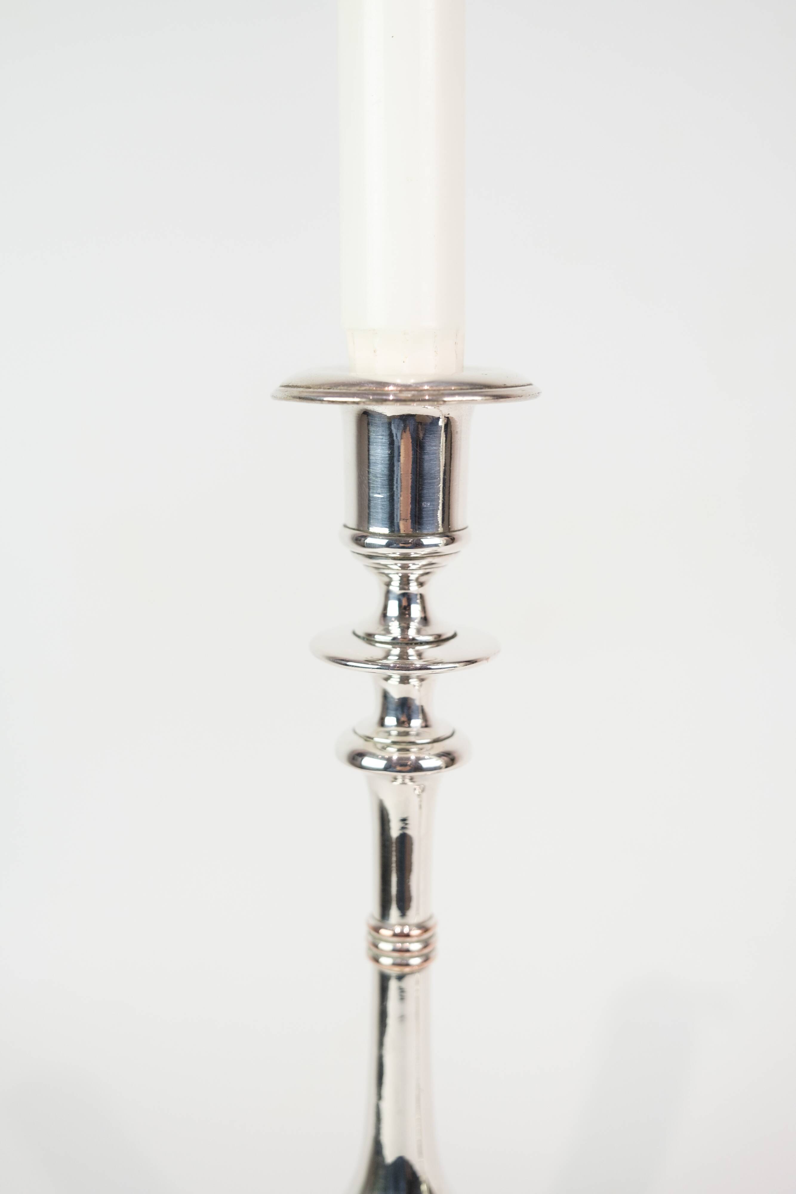 Set Of 2 Candlesticks Made In Silver Plated Brass Stamped I.P.O Hansen From 1890s