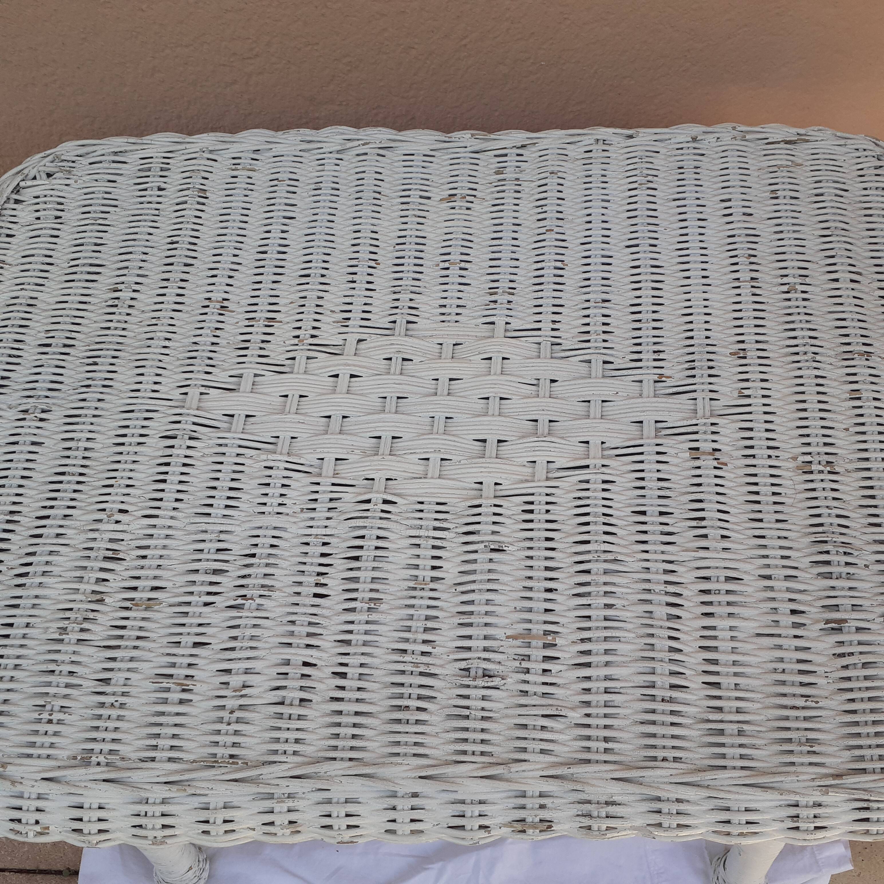 Vintage white rattan coffee table.