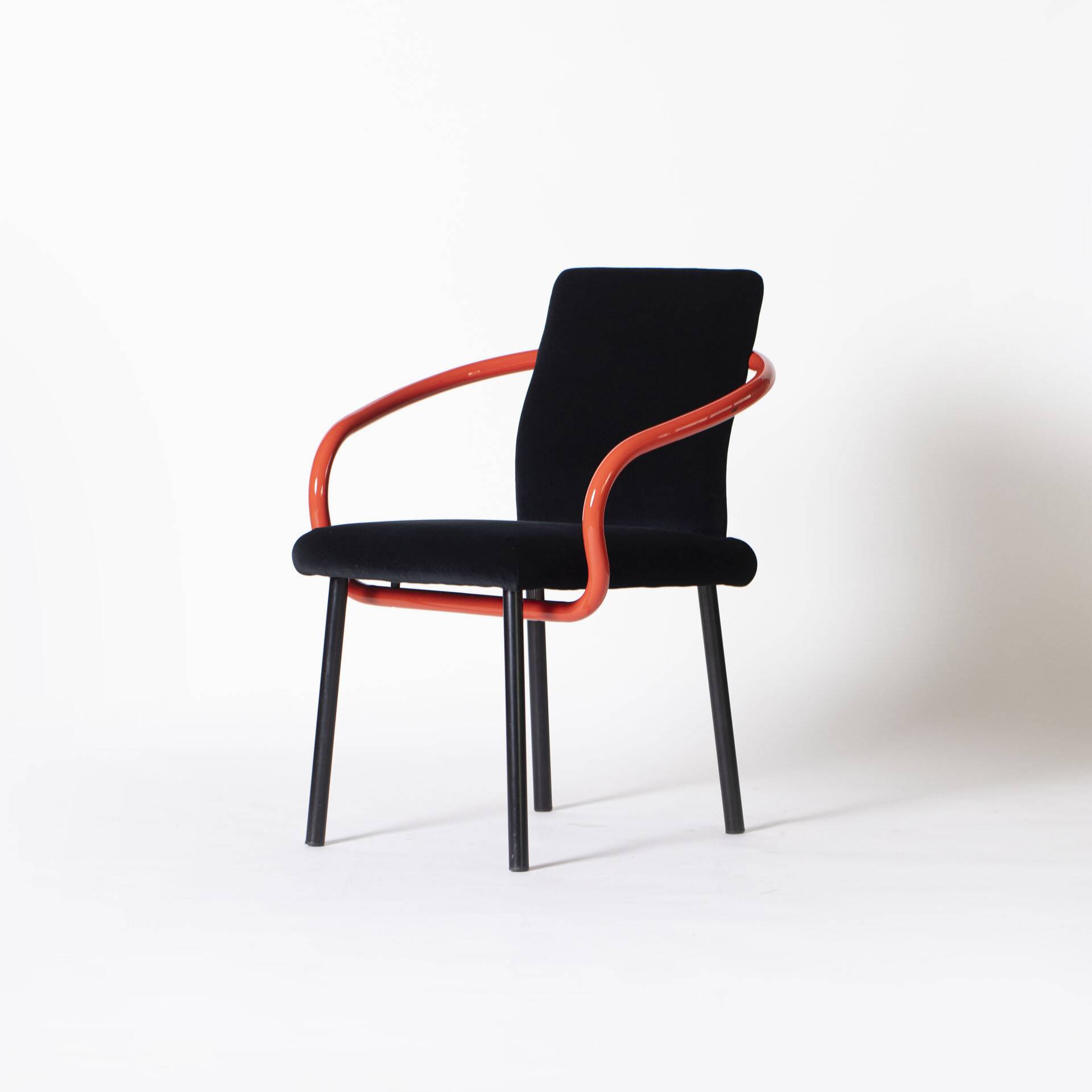Ettore Sottsass Memphis Mandarin Chair for Knoll reupholstered in cotton velvet