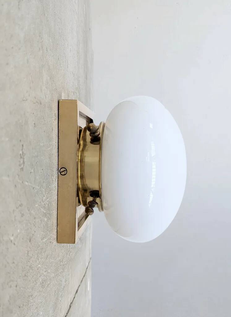 Set of 3 vintage wall lights – brass and opal glass (70s design)