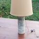 Designer lamp from the 70s in almond green onyx with original fabric shade