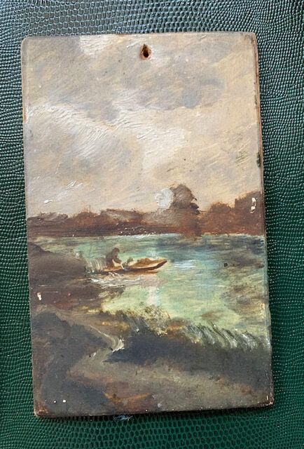 Pair of small old bucolic paintings, gouaches on wood, mid-twentieth, France