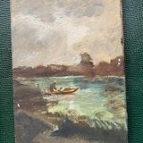 Pair of small old bucolic paintings, gouaches on wood, mid-twentieth, France