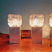 Pair of brushed aluminum and crystal wall lights, 1970s