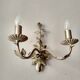 White glazed metal wall light with leaf and flower decor, 2 lights