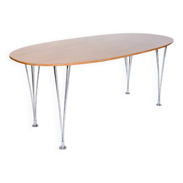 Table à manger vintage Super-Ellipse par Piet Hein, Bruno Mathsson et Arne Jacobsen pour Fritz Hansen, bouleau de Carélie