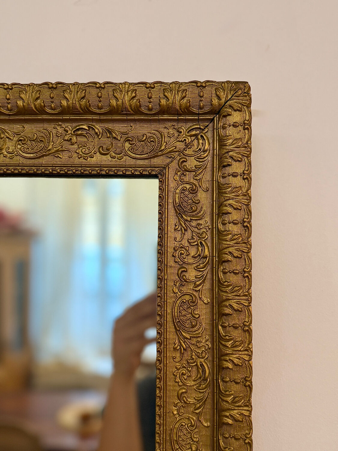 Period Mirror with Wooden and Gilded Stucco Frame – 19th Century Patina