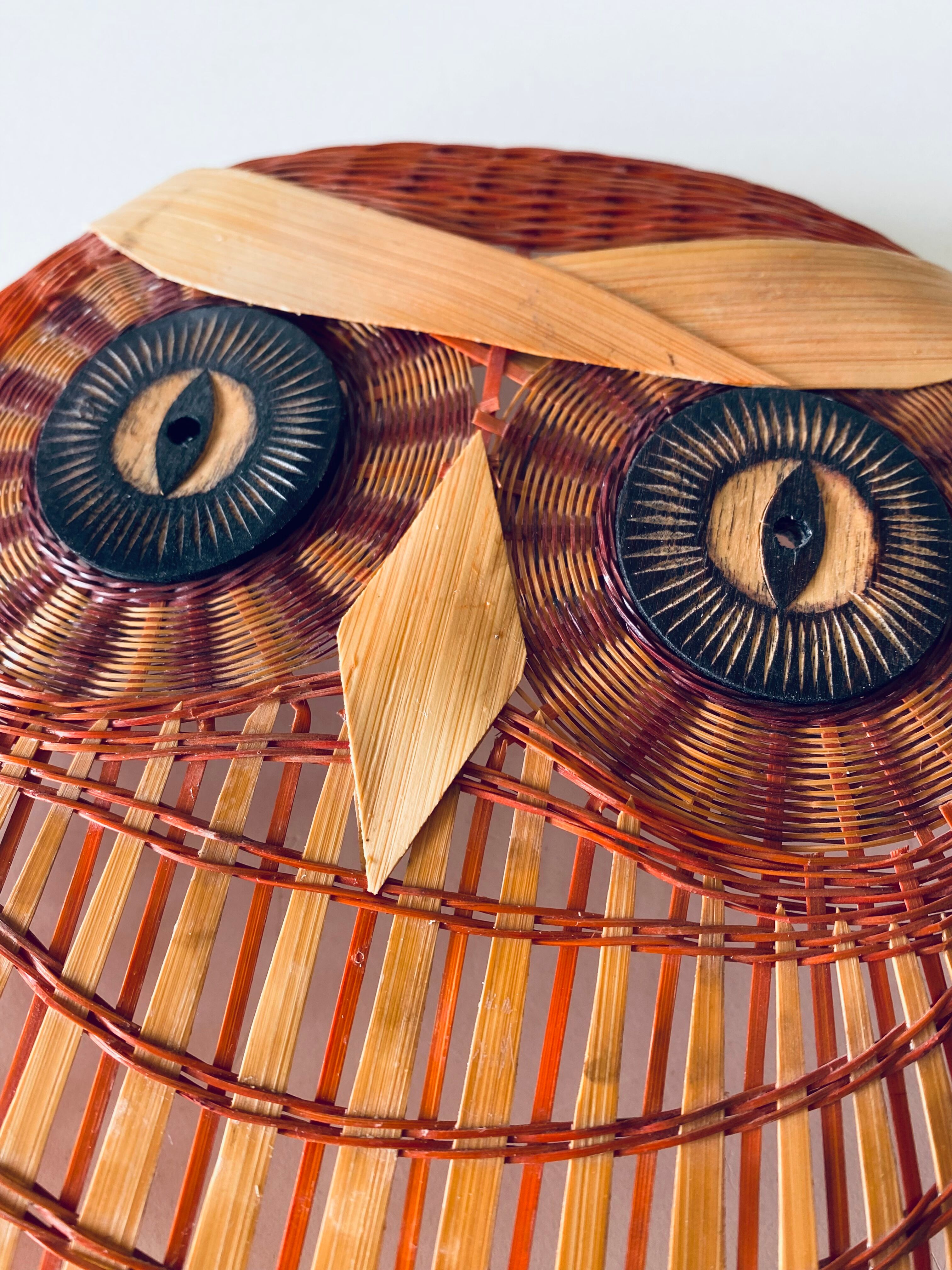 Vintage owl wicker mask or wall totem