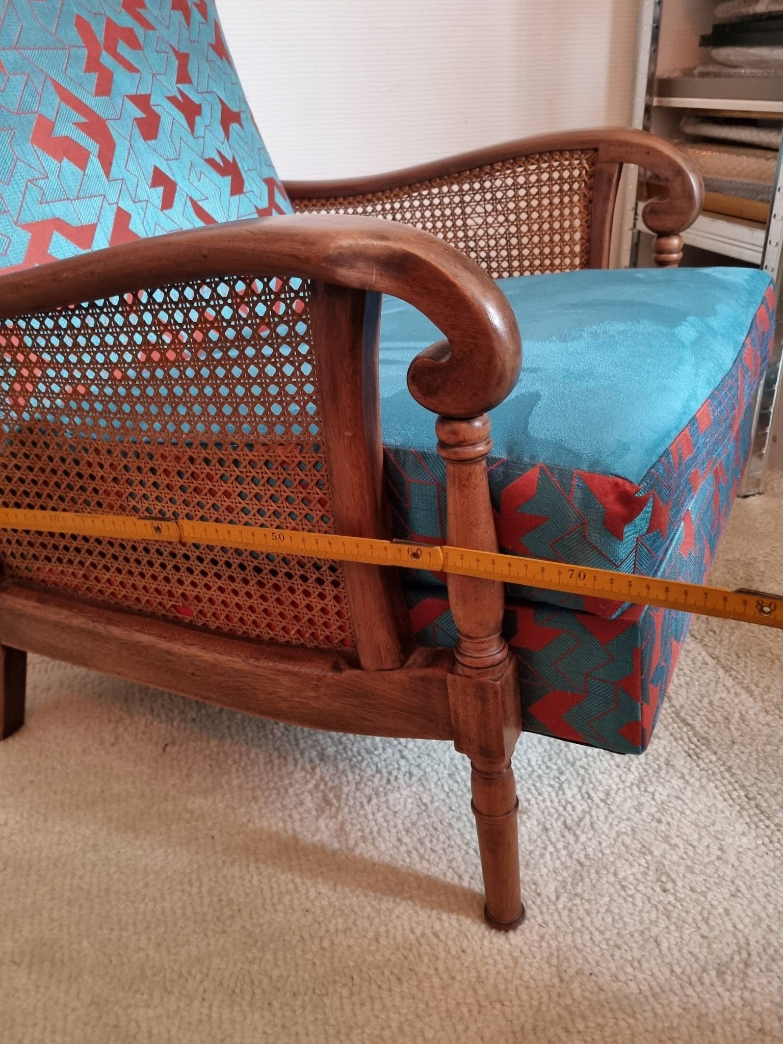 Bridge armchair in wood and cane from the 1950s.
