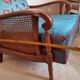 Bridge armchair in wood and cane from the 1950s.