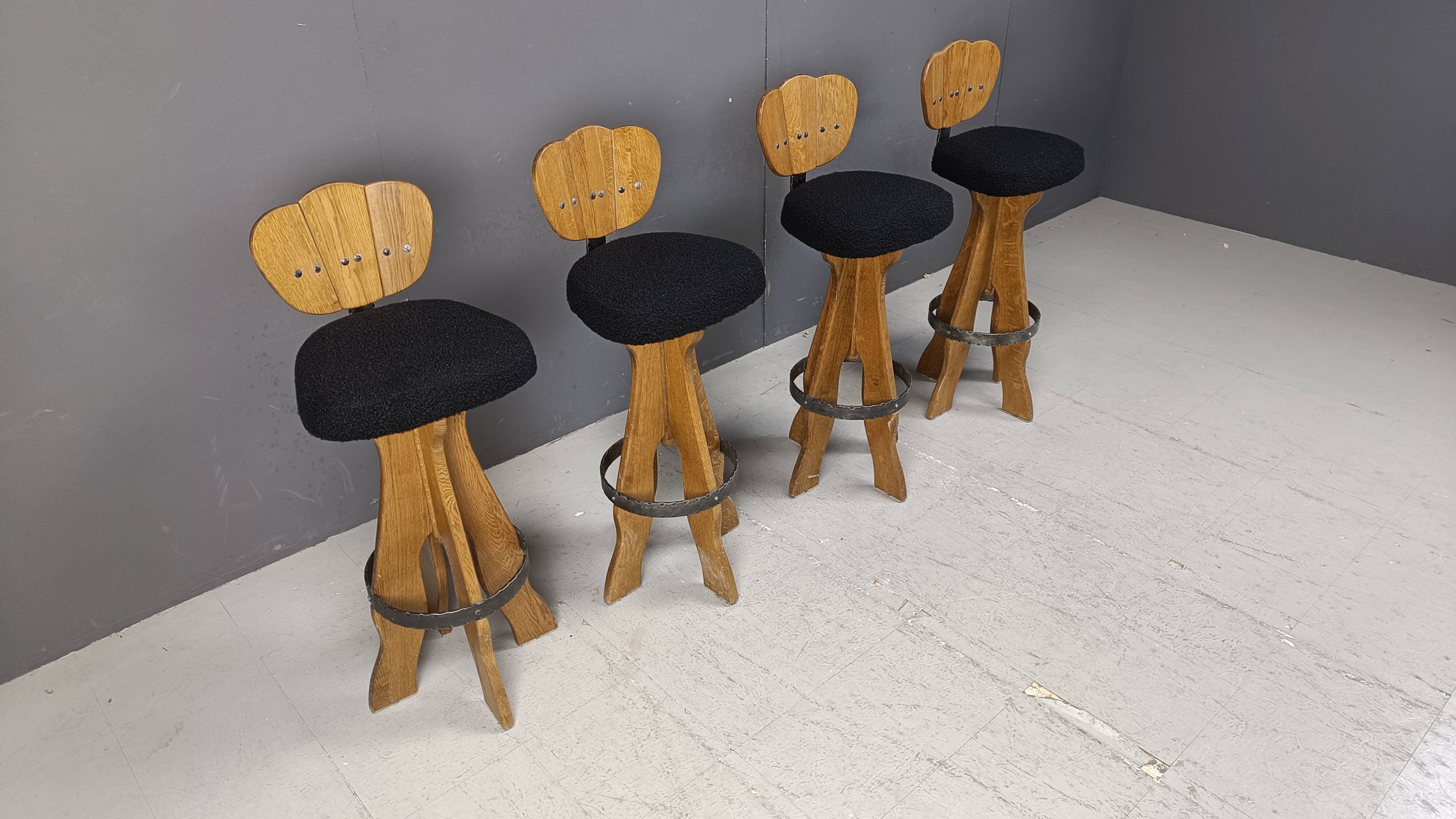 Set of 4 vintage brutalist bar stools, 1960s
