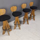 Set of 4 vintage brutalist bar stools, 1960s