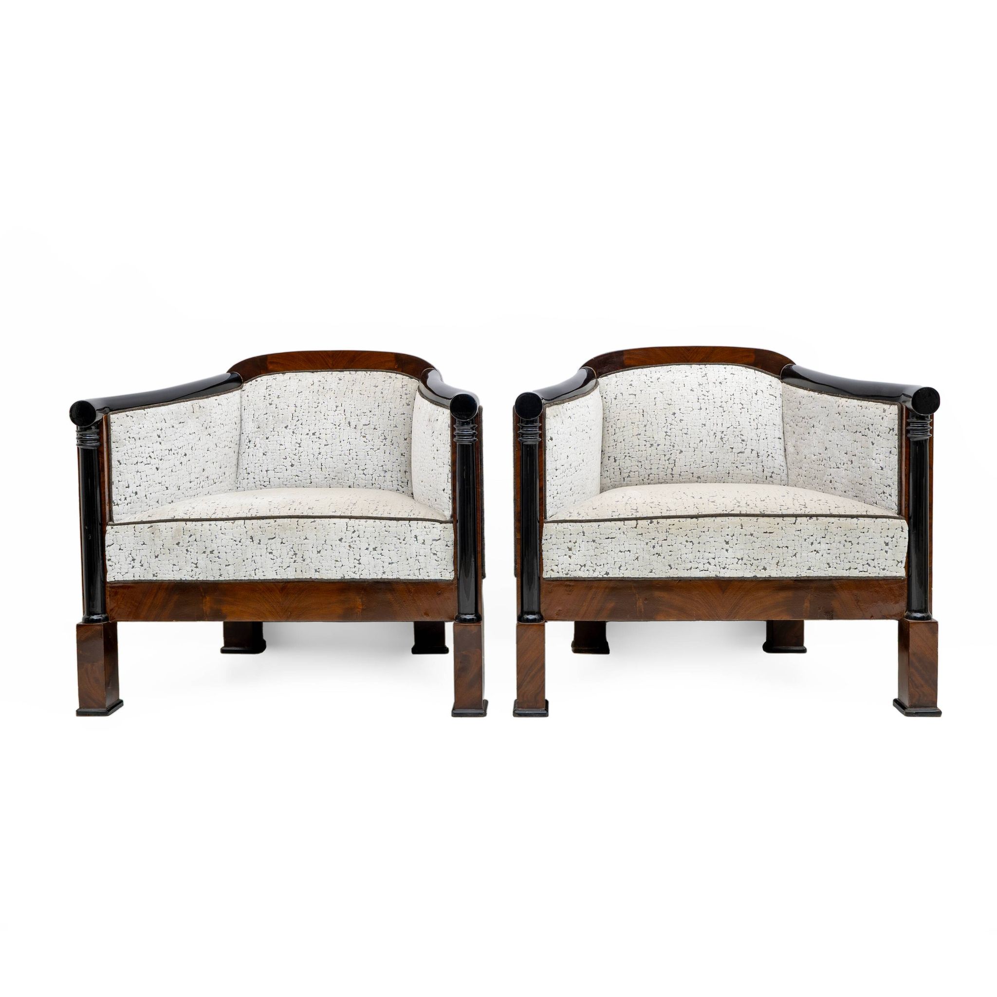 19th Century Biedermeier Mahogany Feather Two Armchairs and Sofa, Vienna
