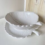 Barbotine Fruit Drainer And Its Plate In The Shape Of A White Cabbage Leaf