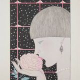 Georges Lepape: Art Deco, young woman with a rose, original signed engraving